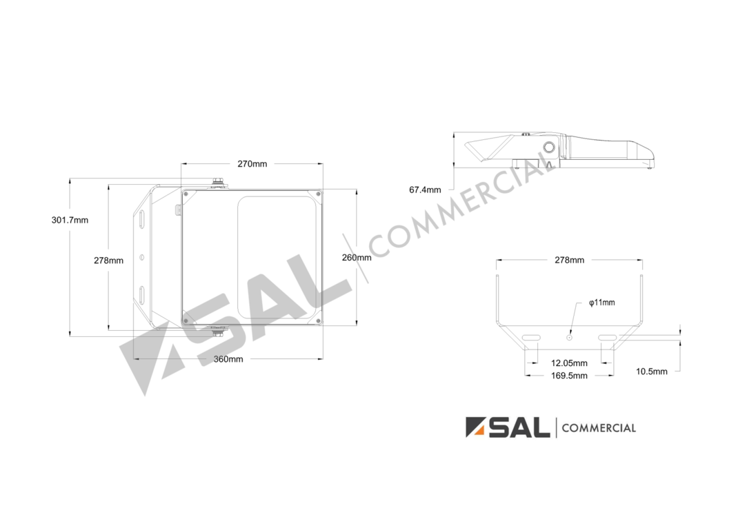 Columbus 150w LED Floodlight - single line drawing - SAL Commercial