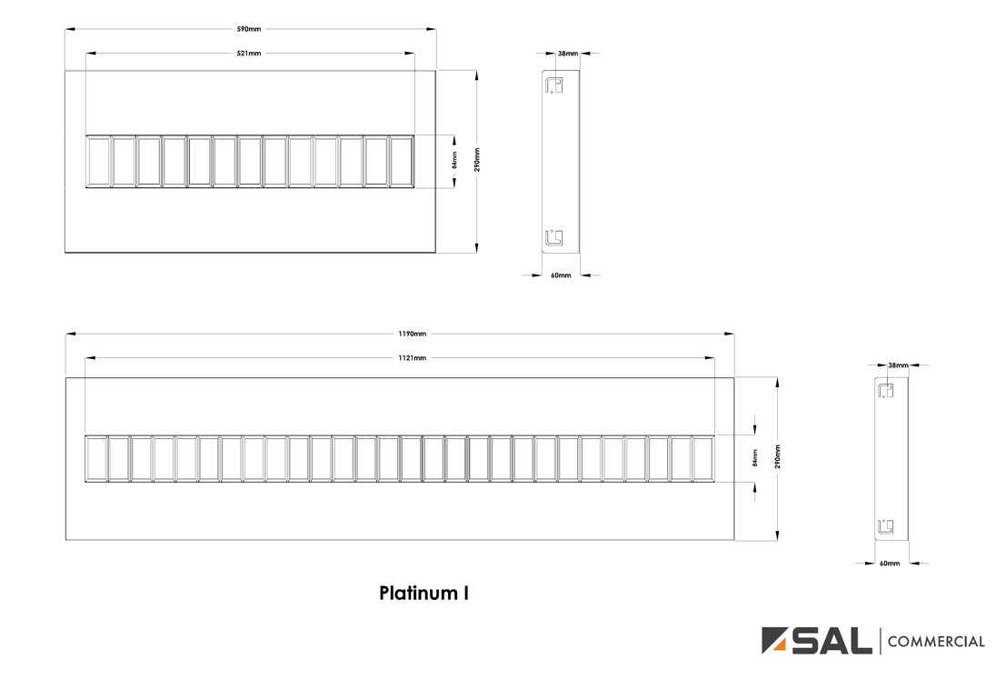 Platinum I - Commercial LED louvered troffer - Single line drawing